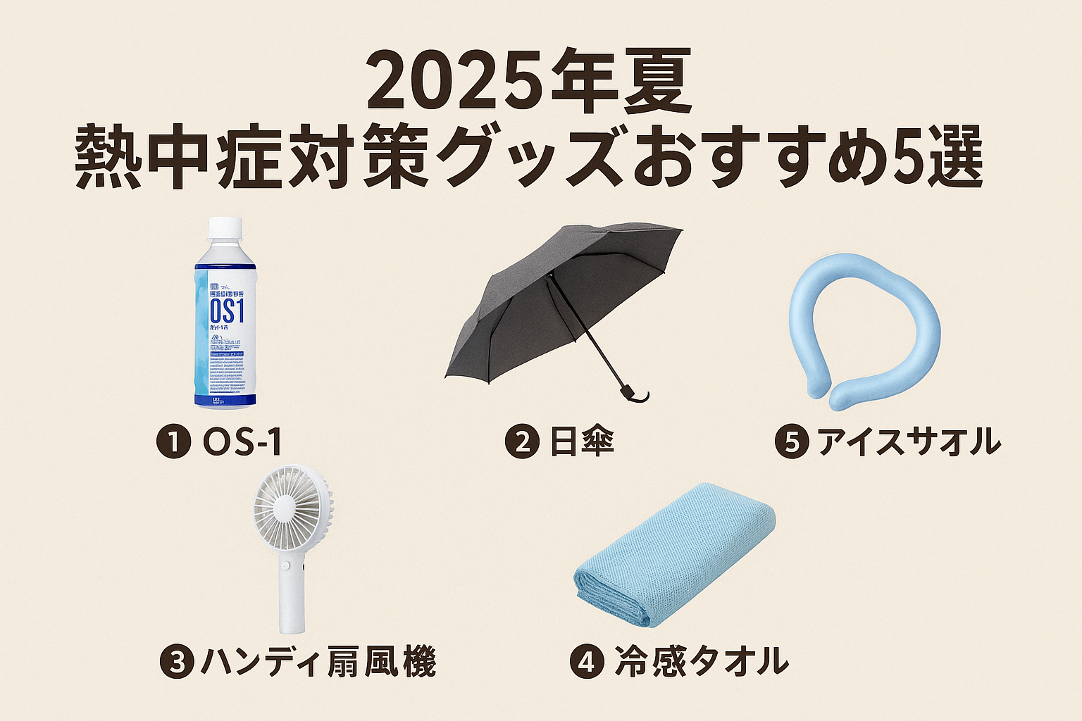 Summer heat safety gear laid out on a table