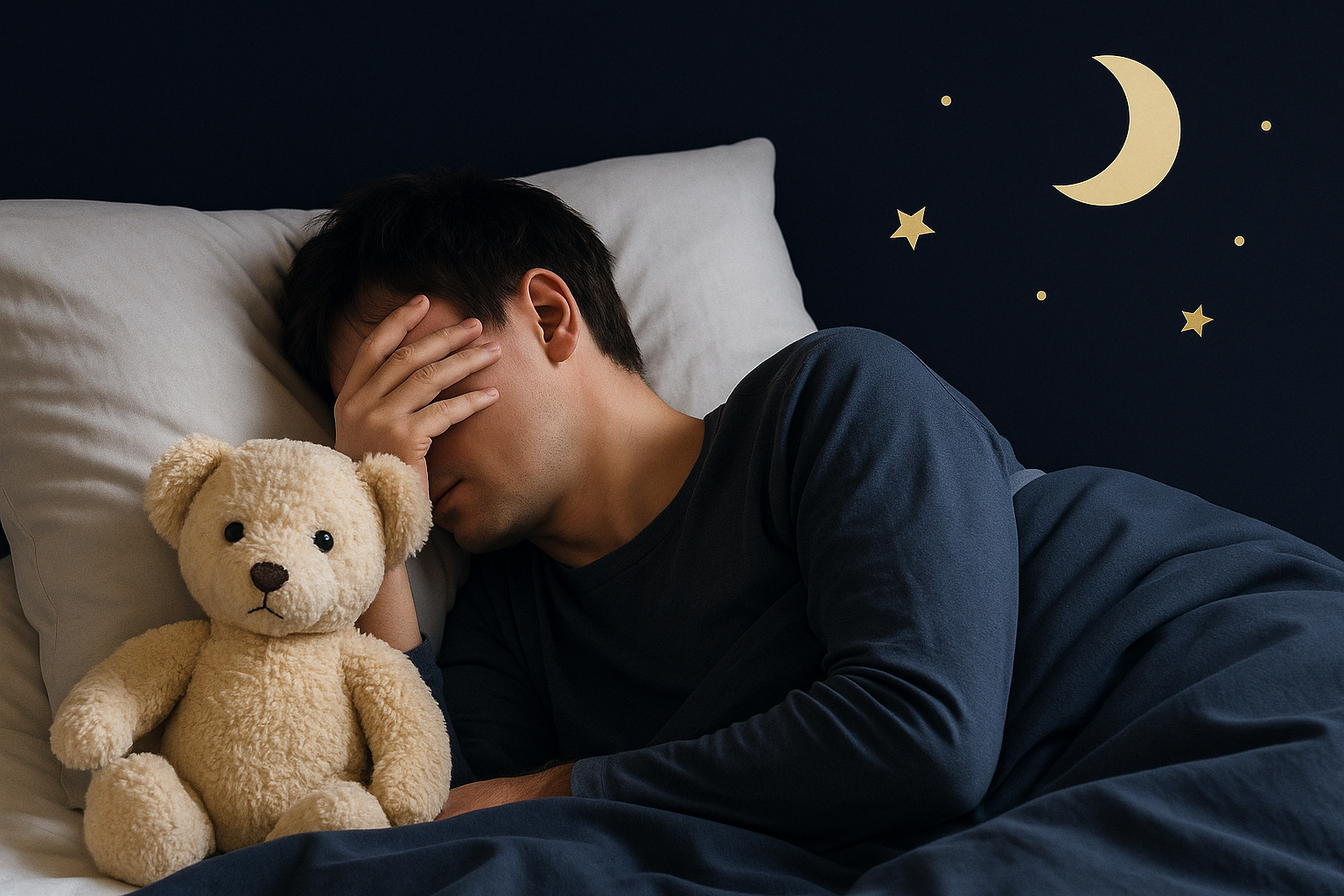 Person in bed remembering an embarrassing moment