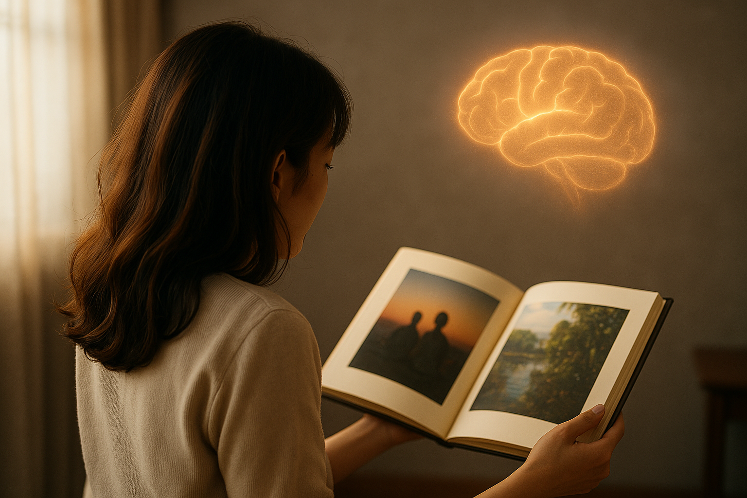 Person reminiscing about happy moments on a summer afternoon