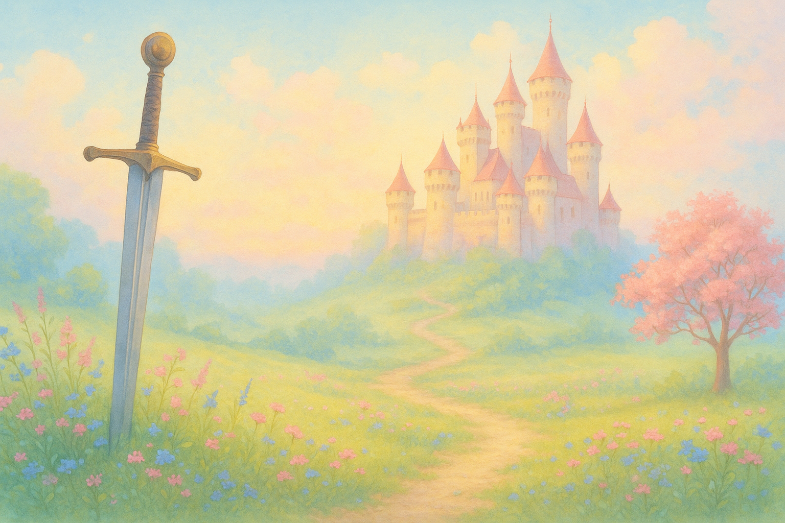 霧に包まれた剣と城