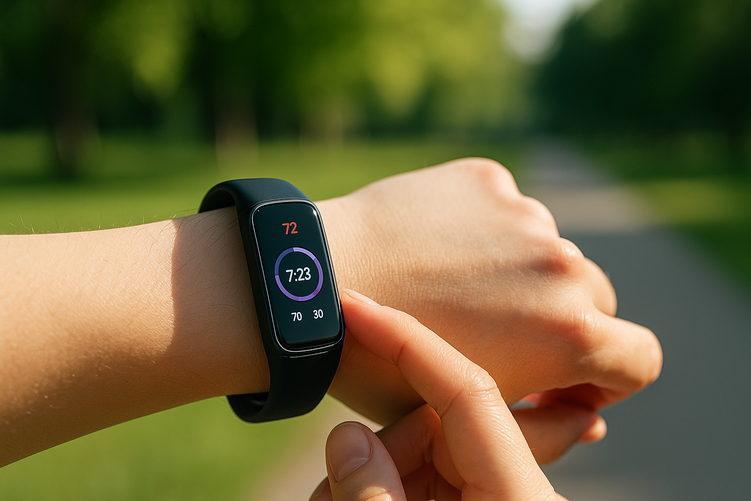 スマートウォッチで健康をチェックする手元