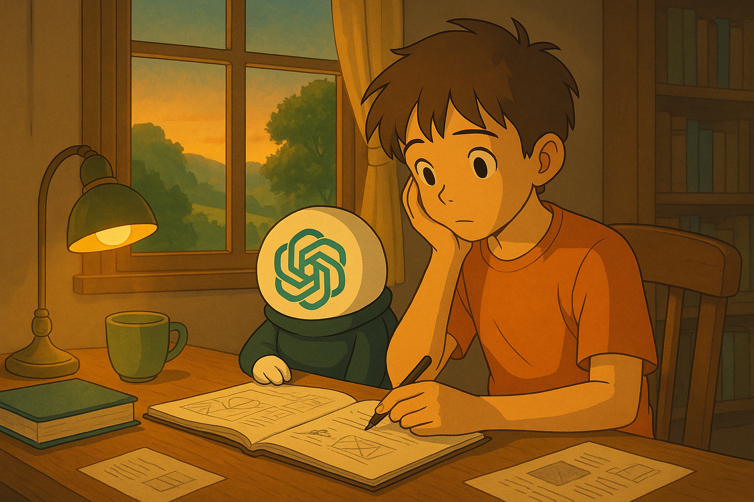 Eyecatch that intuitively represents GPT-5's Thinking mode (horizontal, no text)